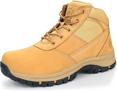 OUXX Botas de trabajo para hombre, con puntera de acero deslizante, de cuero, impermeables, antideslizantes, a prueba de pinchazos, antiestáticas,
