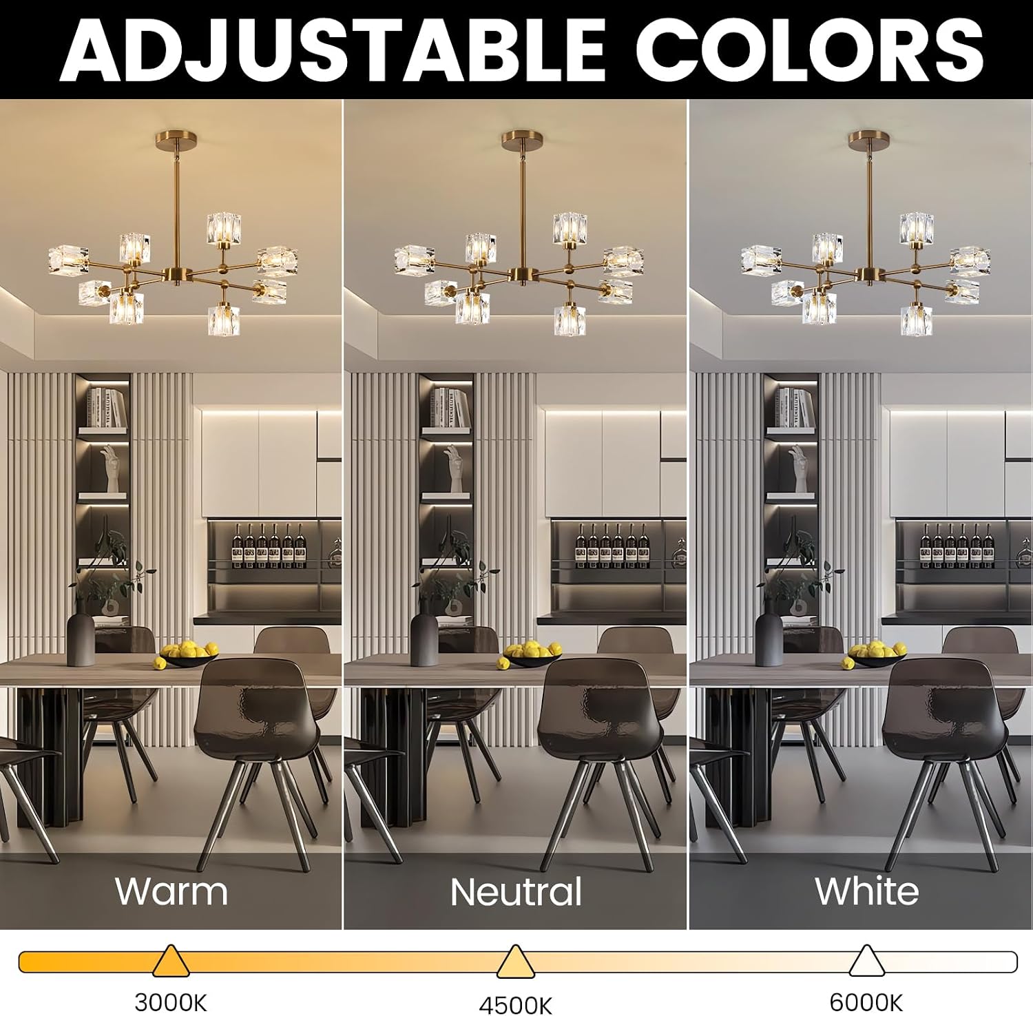 8-Light Gold Crystal Chandelier Modern Sputnik Chandeliers for Dining Room Adjustable Height Sputnik Ceiling Light Fixture for Living Room Kitchen Island Bedroom