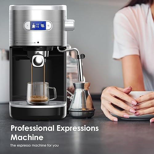 Miniatura 7 de COWSAR Máquina de café expreso de 20 bares, cafetera compacta con espumador de leche, máquinas de café Expresso con tanque de agua extraíble de 45