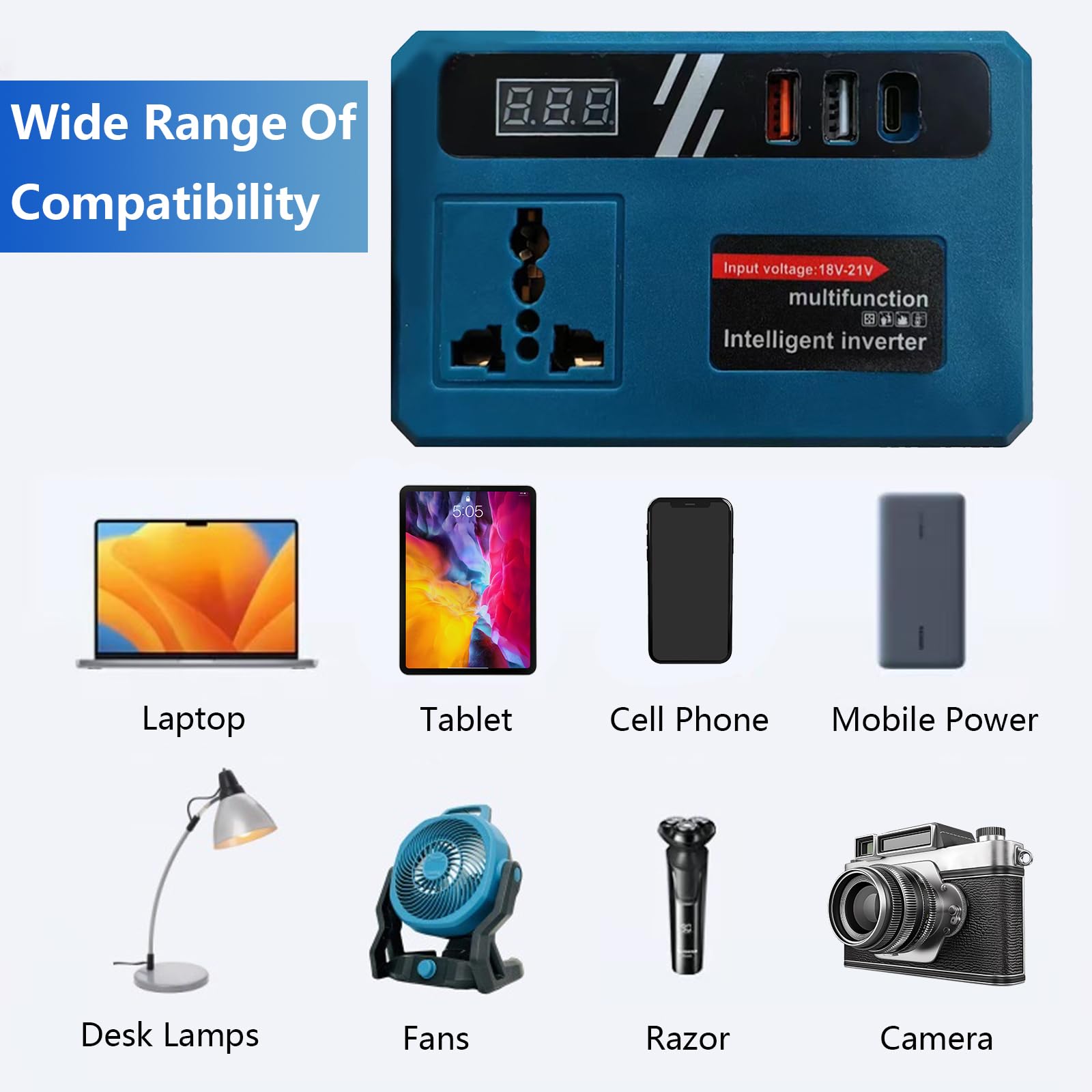 Inverter 150W Per Batteria Makita 18V – Convertitore DC-AC Con 2 USB, 1 Type-C E Presa 220V Per Campeggio (Senza Batteria)