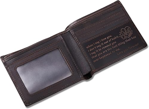 Cartera de cuero grabada personalizada para novio, marido, hijo, papá, carteras plegables con mensaje de amor personalizado, día de San Valentín,