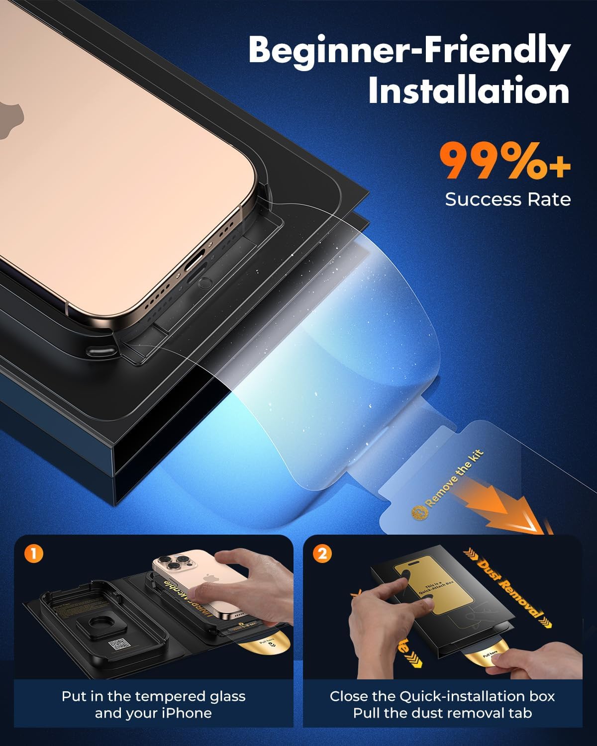 UNBREAKcable for iPhone 16 Pro Screen Protector [Quick-Installation Box] 3-Pack 9H+ Hardness Shatterproof Tempered Glass [99.99% HD Clear] [Case Friendly] [Bubble Free] for Apple 16 Pro 6.3 inch - Image 2