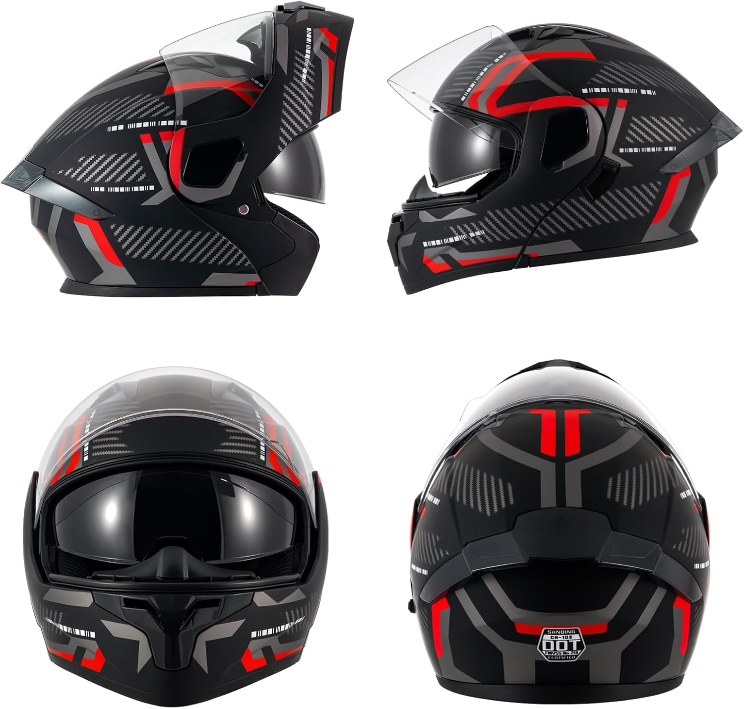 Motorcycle Helmets Modular Full Face Moped Helmet,DOT Approved Modular Flip-Up Dual Visor Motorcycle Full Face Helmet for Adults Men & Women