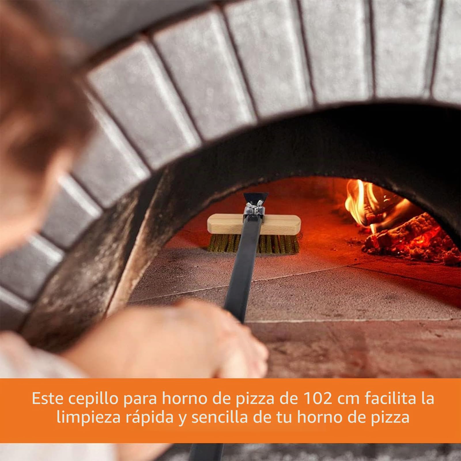 Cepillo para horno de pizza, 130 cm, con rascador de acero, mango de aluminio extraíble y cepillo de latón, ideal para limpieza de hornos, piedras para pizza y barbacoas