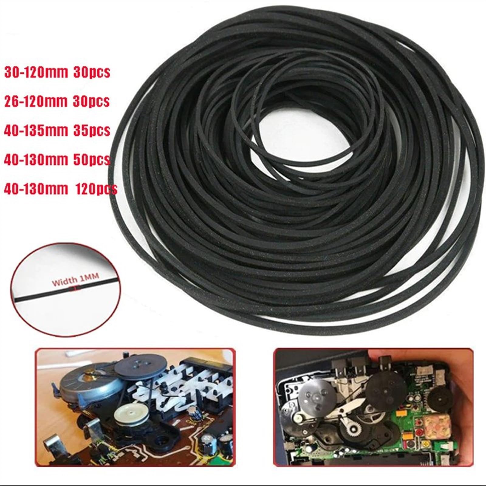 Cinghia Dentata Confezione Da 30-120 Pezzi Di Gomma Di Ricambio Per CD Per DVD, Nastro In Gomma Per Giradischi, Registratore A Cassetta Cinghia Di Trasmissione(Mix 120pcs)
