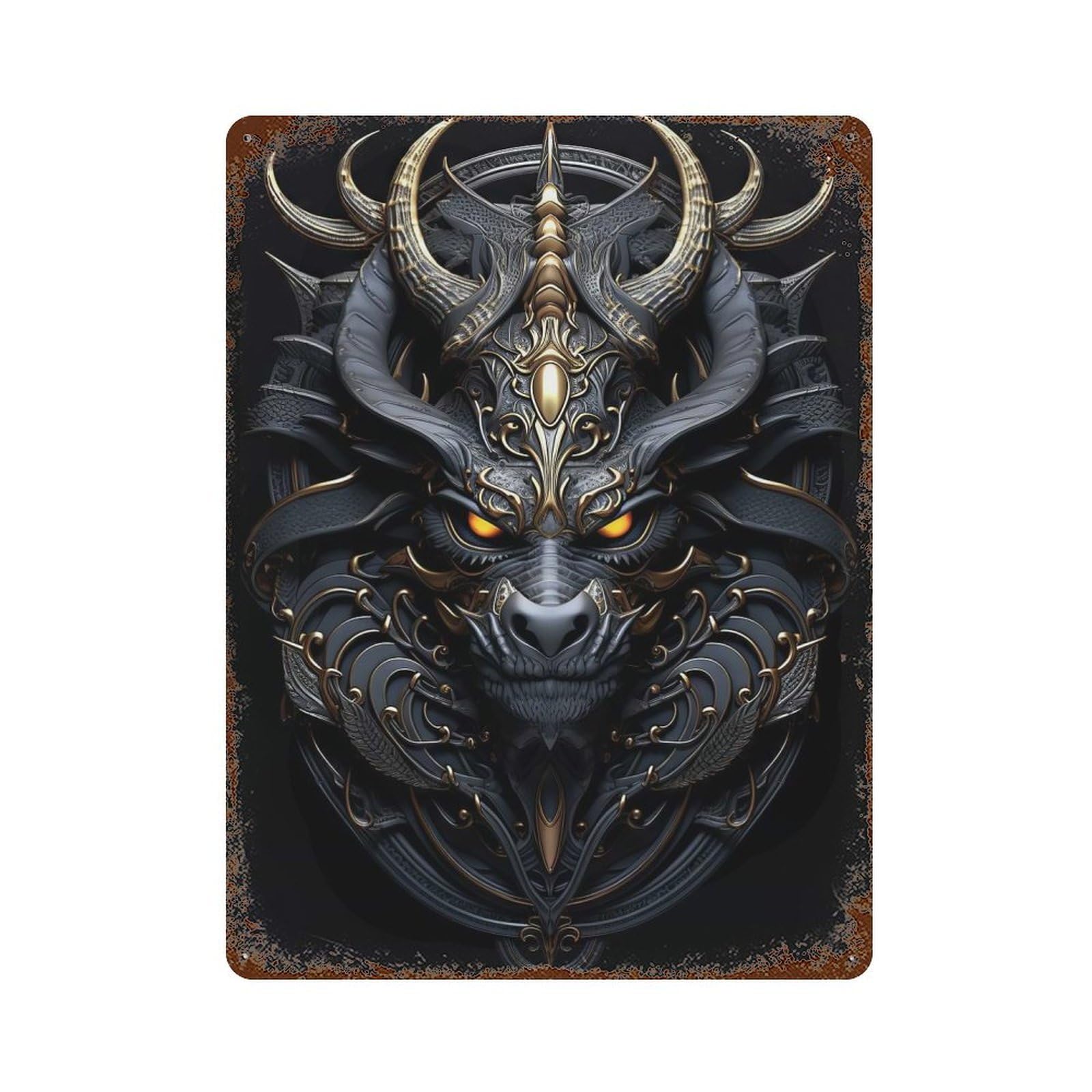 Golden Dragon Lord 15.7"x11.8" Weathered Tin Sign, Shabby Chic Decor for Farmhouse, Kitchen And Entryway Decor