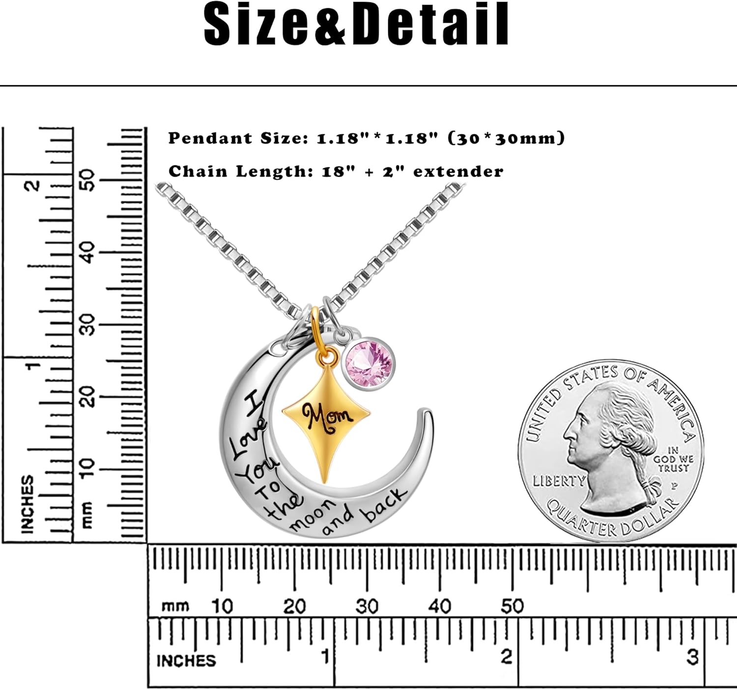 POWER WING Mom Necklace for Women I Love You to The Moon and Back Pendant Necklaces Mothers Day Gifts from Daughter Son - Image 7