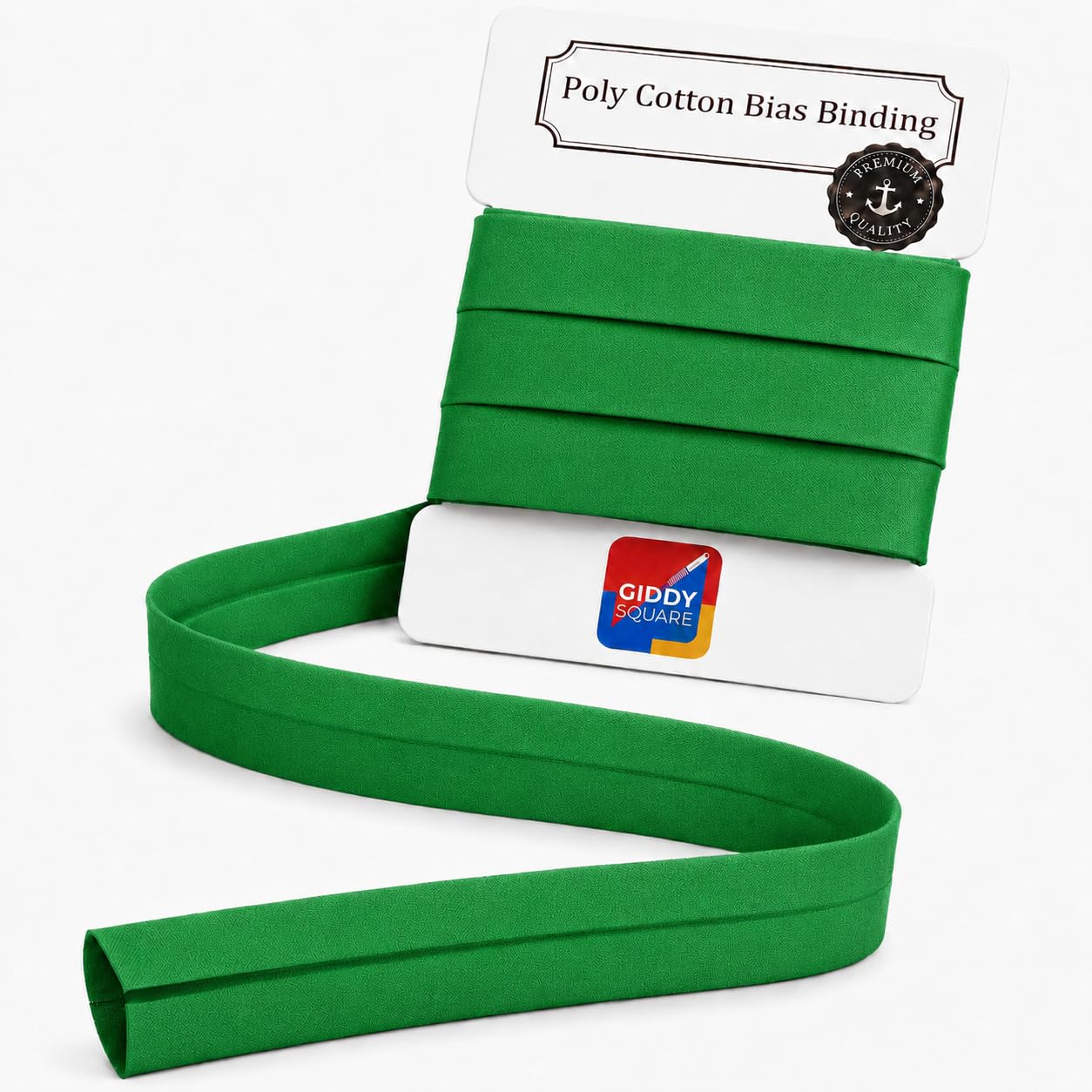 Kelly Green Bias Binding Tape 25mm 1 Inch 5 Metres - Pre-Folded Single-Fold Poly Cotton Bias Binding for Sewing, Quilting & Dressmaking - Machine Washable - Giddy Square