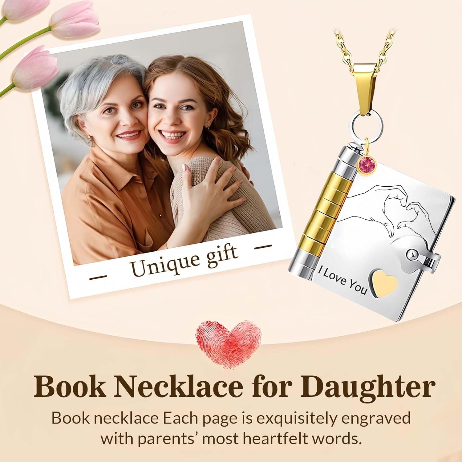 WINSD To My Daughter Book Necklace My Incredible Daughter Book Necklace Openable 6 Pages of Engraved Information, Unique Daughters Gifts from Mom Mother Grandmother - Image 7
