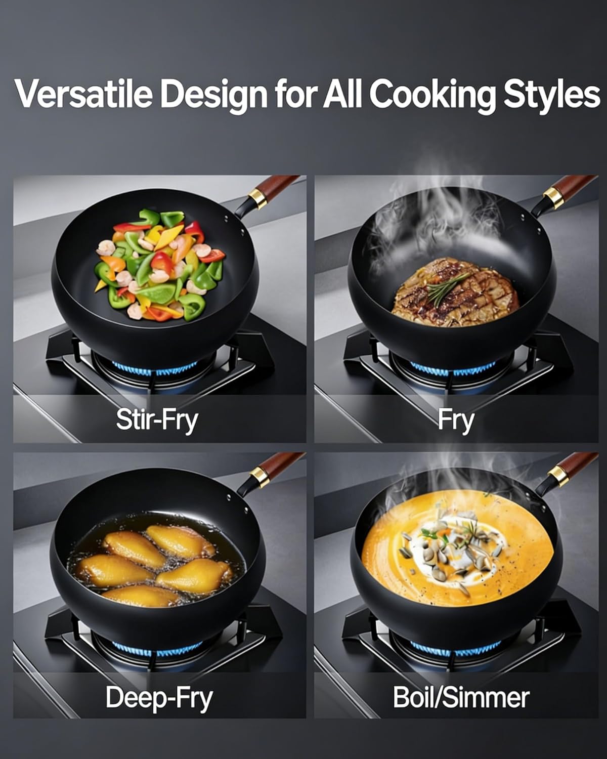 Asian Cast Iron Pan,2026 Upgraded Uncoated Thick,Japanese Uncoating Cast Irons Pot,Non-stick Hand Hammered Multi-purpose with Lid & Spatula High Purity Scratch-Resistant Durable