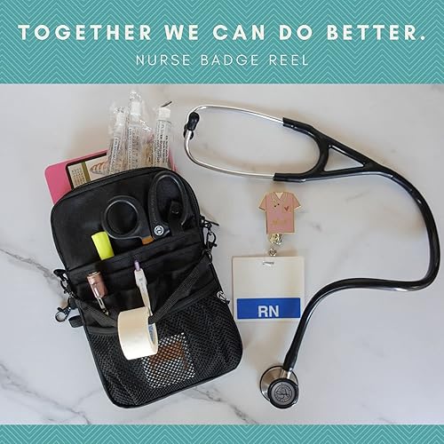 Vista 19 de First Lifesaver - gafete de identificación de enfermera – Carrete retráctil con dije para enfermeras, estudiantes de enfermería, NP (Be Kind)