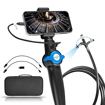 VERYMODEL Two-Way 180 Articulating Borescope Camera with LED Lights, Endoscope with 8.5mm Lens, IP67 Waterproof 1m Snake Probe Cable, HD1080P Inspection Camera for iOS Android Smartphones