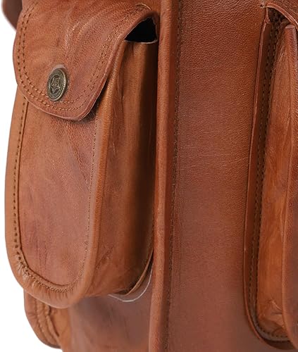 Miniatura 6 de Mochila de cuero genuino de 16 pulgadas para mujeres y hombres, mochila retro vintage para portátil
