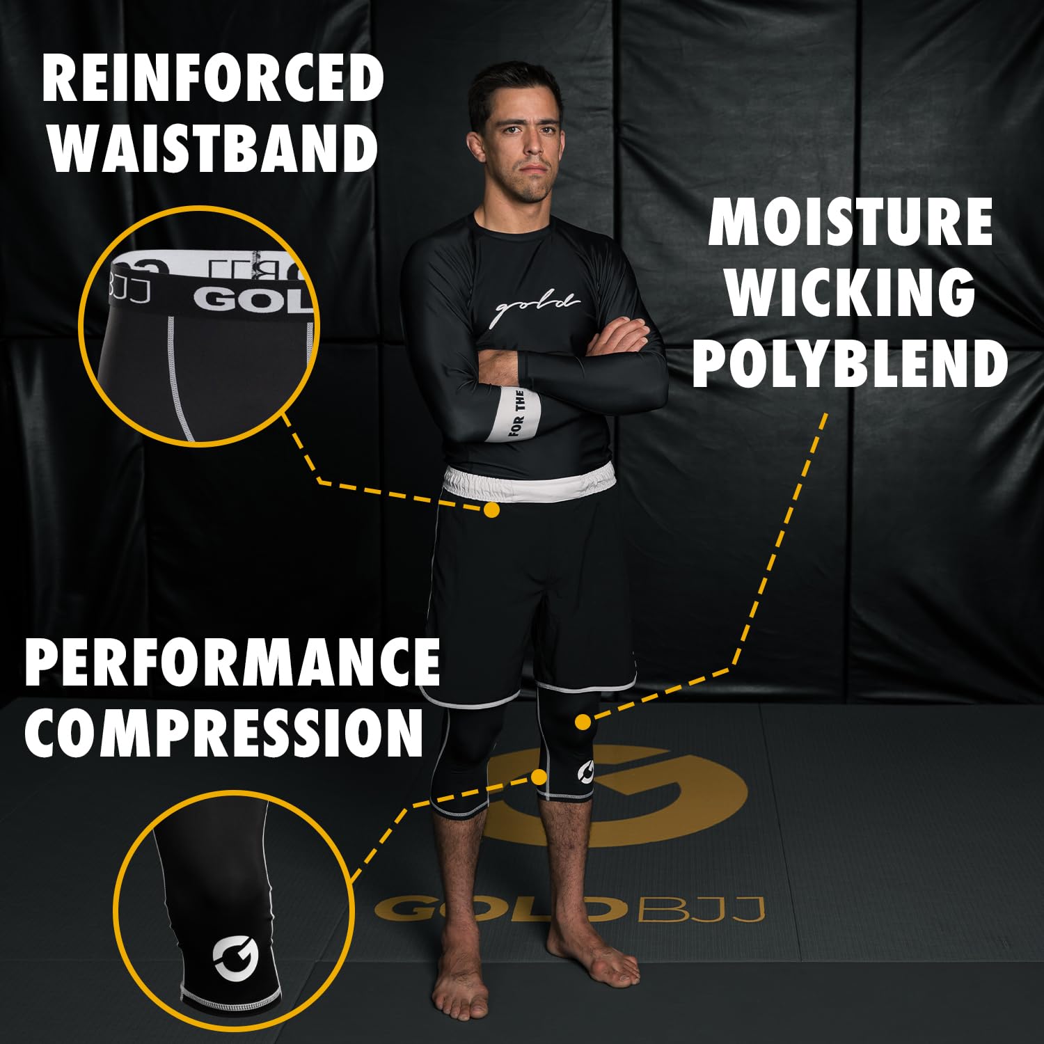 Gold BJJ Jiu Jitsu Spats - Base Layer for Gi and No-Gi Grappling - Martial Arts Pants