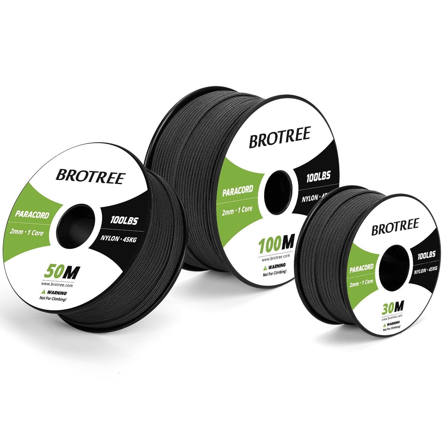 Brotree Paracord 2mm 30M 100% Nylon Rope 1 Strand Parachute Cord for Outdoor, Craft, DIY - 45kg Breaking Load (Black)