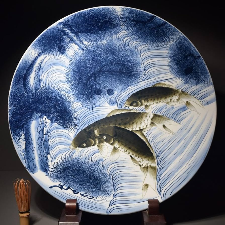 Amazon.co.jp: 有田焼 在銘 鯉絵 尺皿 飾り皿 額皿 大皿 作者