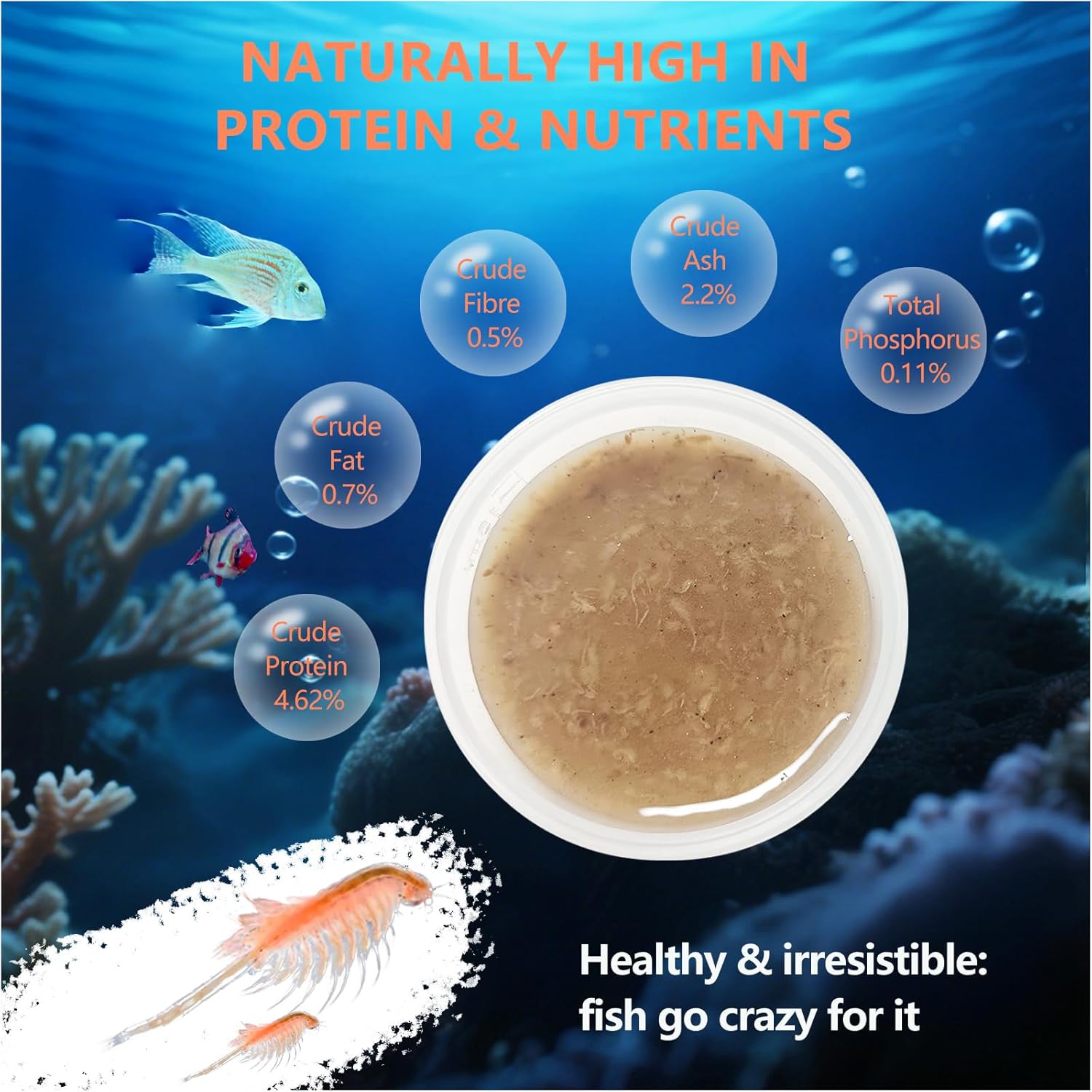 Brine Shrimp Fish Food - High Protein Non-Living Adult Brine Shrimp for Bettas, Goldfish, Cichlids & - Color Enhancing, ​​-Instant Liquid Slow Sinking Tropical Fish Food (12.5oz)​