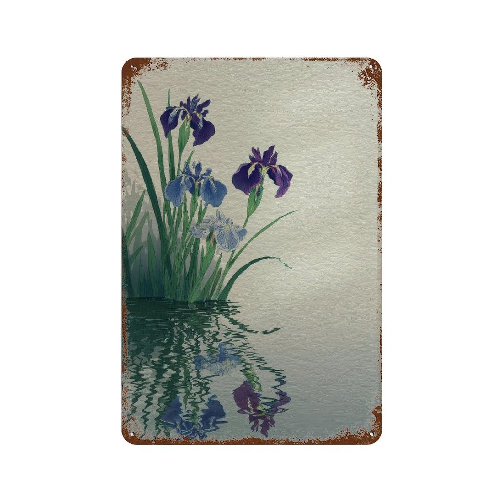 xiaoxiaoshen Purple Iris Flowers. Japanese Botanical Traditional Wall Decor Art Metal Tin Poster Modern Home Decor Art Home Bar Shop Decorations Vintage Sign 30x20cm