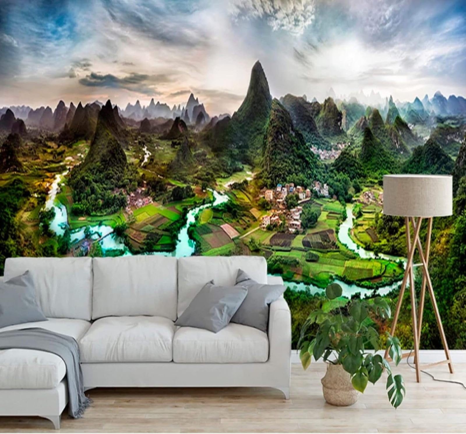 Wallpaper-3D-Xlm 430Cm×300Cm(B×H) Fresh Beautiful Mountains And Rivers Nature Scenery 3D Wallpaper Easy Install Feature Office Living Room Sofa Bedroom Tv Background Wall Decoration-430Cm×300Cm
