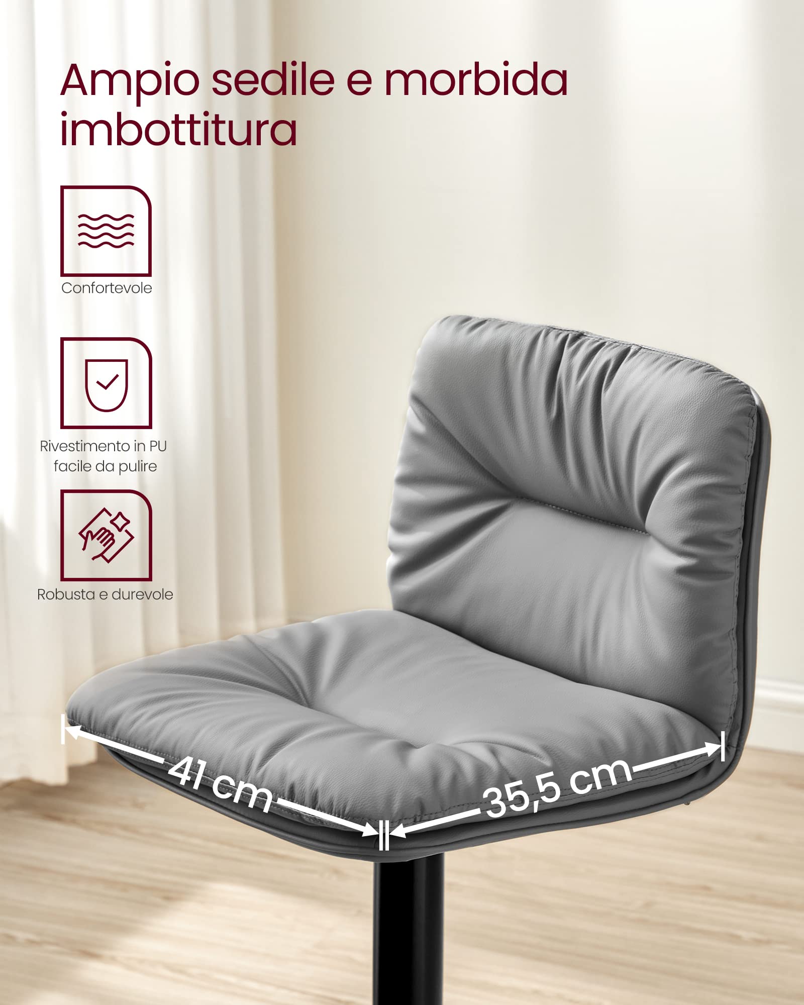 Set di 2 sgabelli da bar, sgabello da bistrot con poggiapiedi, girevole