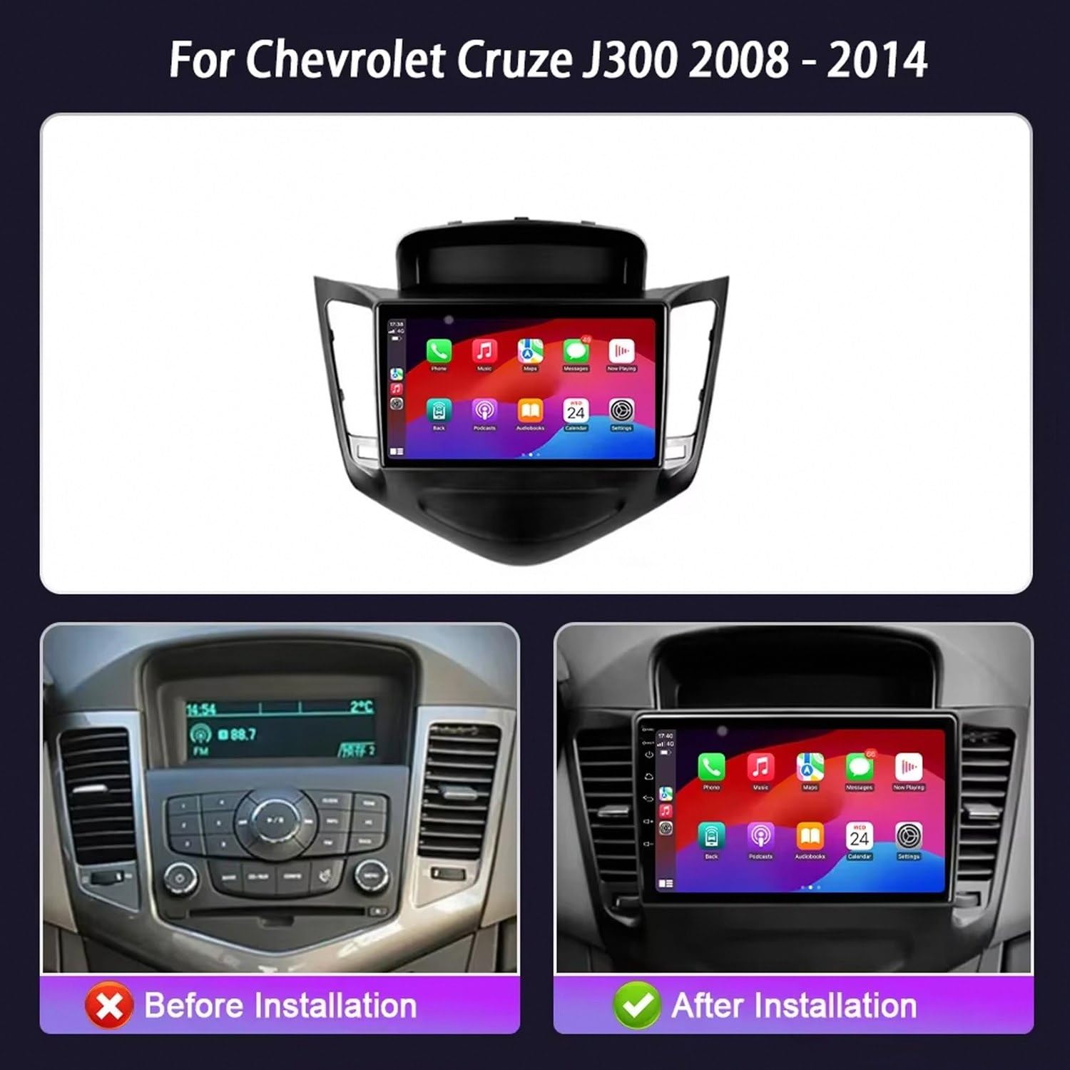 Car Stereo Carplay Radio de Coche para Chevrolet Cruze 2008-2012 Soporta Bluetooth, Control Volante, USB, WiFi, 4G, Mirror-Link, GPS Navegador/Radio FM, 4 Nuclear 1G+32G