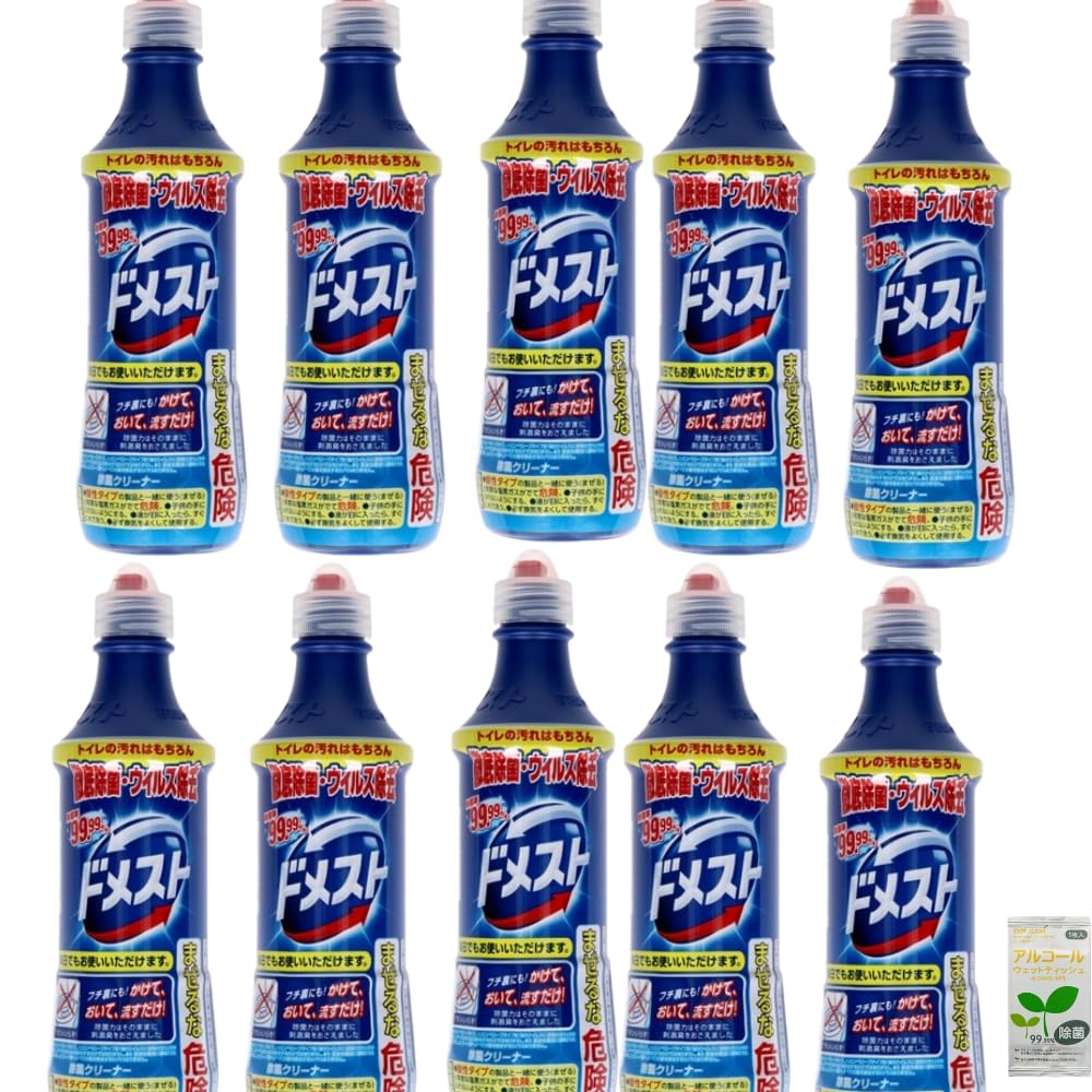 【セット品】ドメスト 住居用洗剤 500ml×10本＋除菌ウェットティッシュ 強力洗浄 衛生管理 家庭用 トイレ 台所 排水口 清掃用品 家庭・オフィス向け 日常ケア