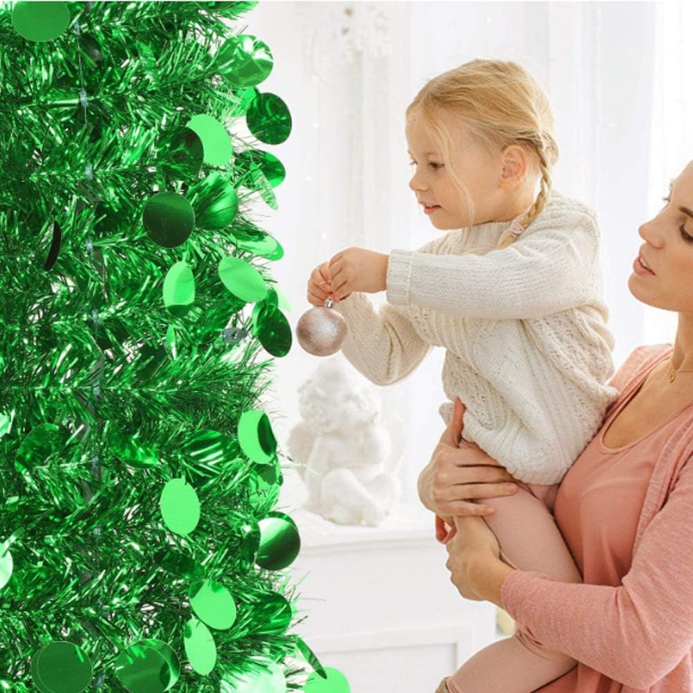 EEX 5ft Collapsible Artificial Christmas Tree,Sequin Pensil Tree for Apartment Home Office Store Holiday Decorations with 100 Color Lights Battery Operated 2 Modes