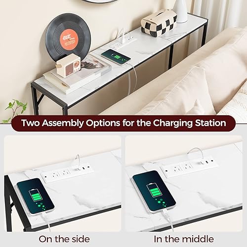 Miniatura 8 de Mesa consola, mesa de sofá estrecha, mesa de entrada de 43.3 pulgadas con estación de energía, mesa detrás del sofá, estilo simple, para sala de