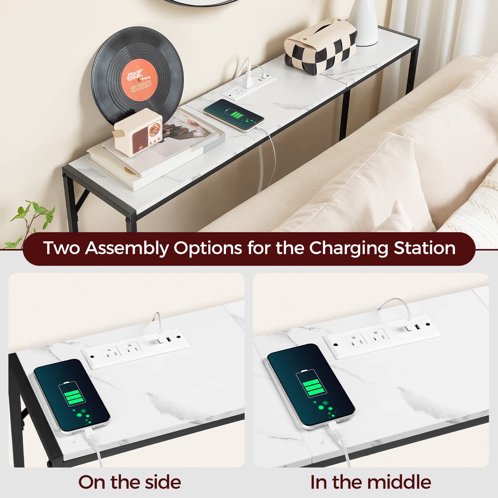 MAHANCRIS Console Table, Narrow Sofa Table, 43.5� Entrance Table, Metal Frame, Behind Couch Table, Simple Style, for Living Room, Hallway, Entryway, Foyer, Marble and Black CTHM112E01