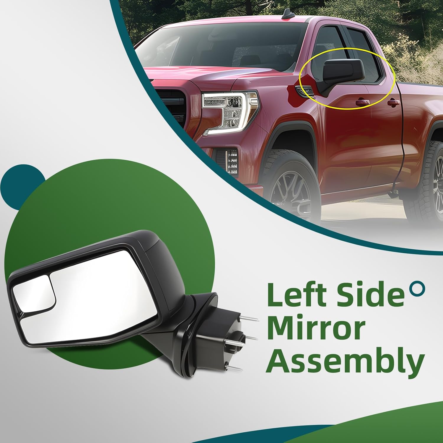 Driver Left Side Mirror Assembly Compatible with 2019-2023 Silverado and Sierra 1500 Side View Mirror w/Heated & Power Glass and Manual Folding GM1320583 5Pins