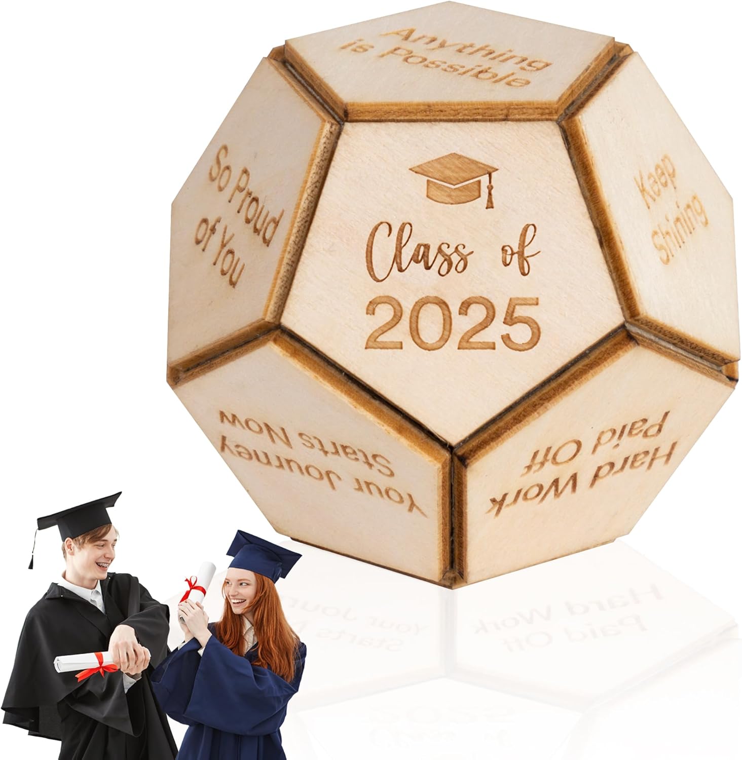 12-Sided Wooden Graduation Decider Dice, Class of 2025 Graduation Gifts, Senior Graduation Gifts 2025 for High School Student Him Her, College High School Graduate Presents, Unique Graduation Decor