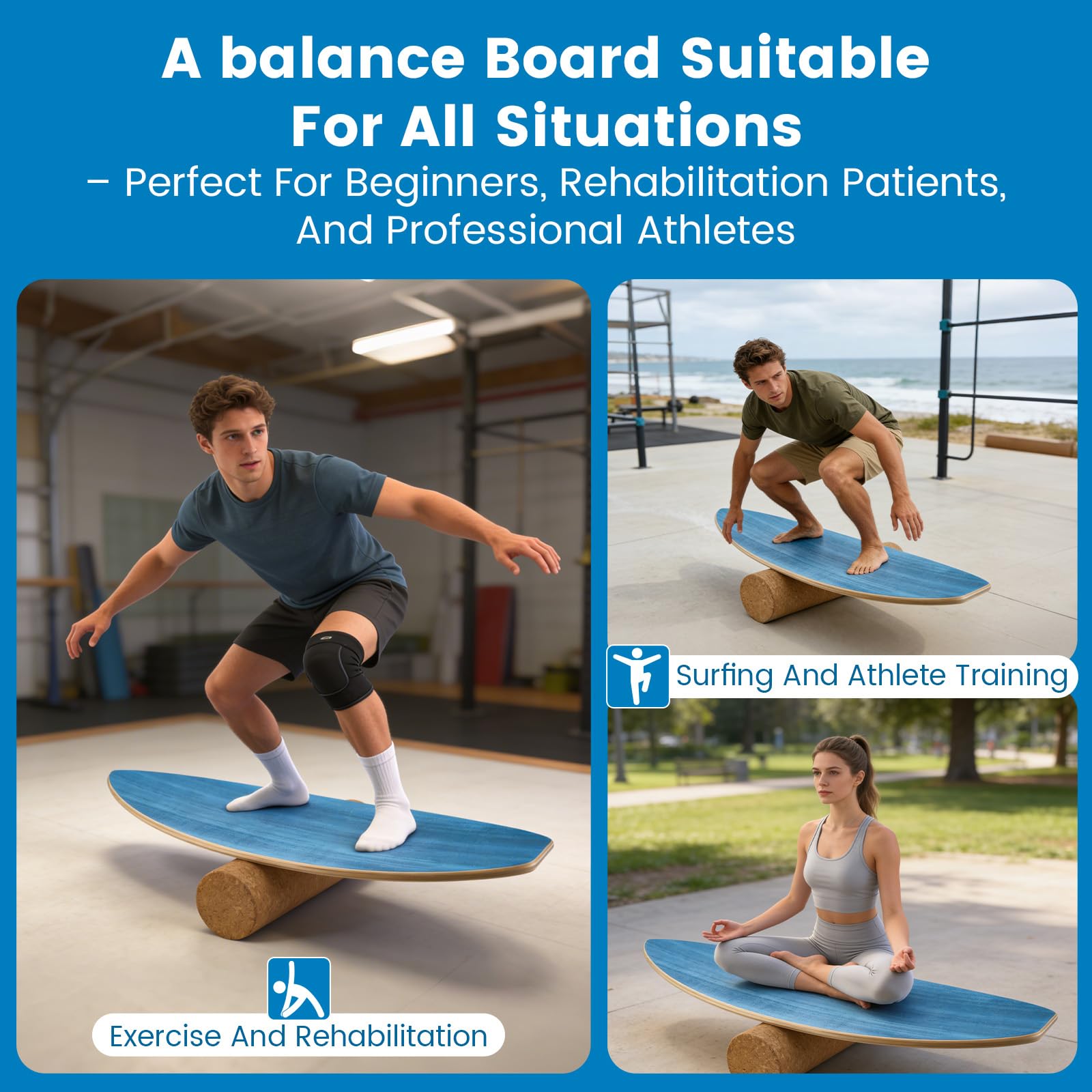 Surfin, Balance Board in legno con rullo, emisfero e palla di equilibrio, tavola da surf per interni e adulti
