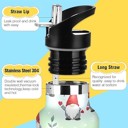 Miniatura 3 de Kids Water Bottle for School 20 Oz Water Bottle Insulated for Boys Girls, BPA-Free, Gnomes Red Hats