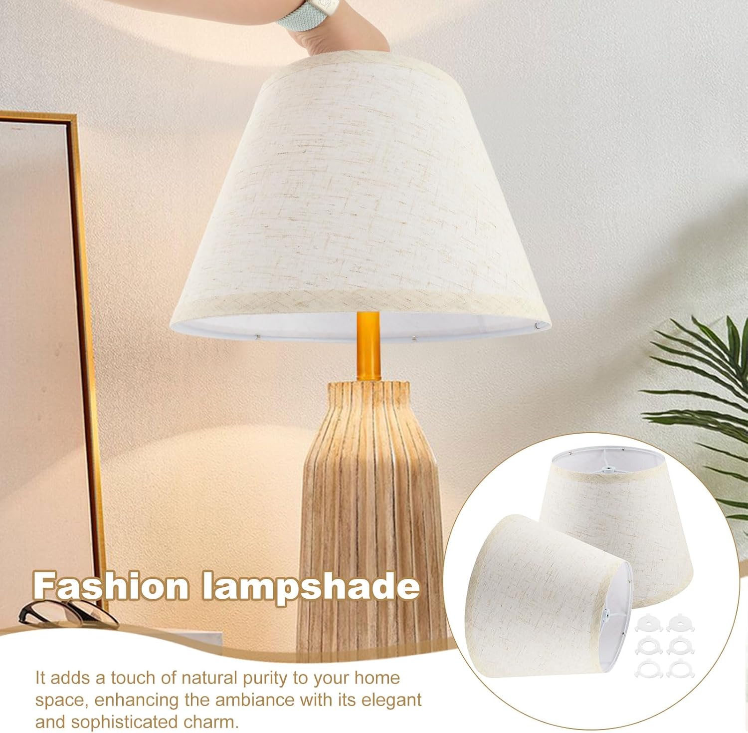 Lamp Shades Set of 2 for Table Lamps, Small Empire Spider Fitter, Beige | 7.08 in top x 11.02 in bottom x 7.87 in high replacement lamp shades for table lamps; harp and finial required