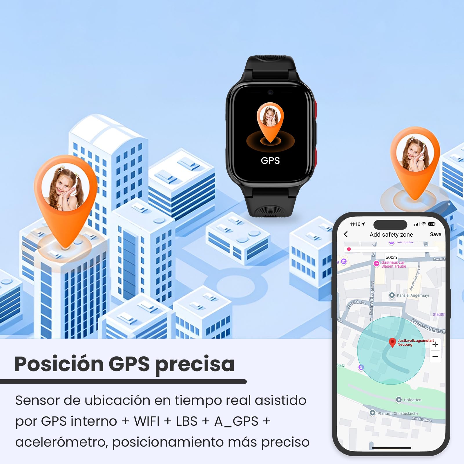 K9 Reloj Inteligente para Niños con GPS, Pantalla AMOLED, Videollamada HD y Cámara 5MP, Smartwatch Infantil AI con Llamadas, 6-12 Años