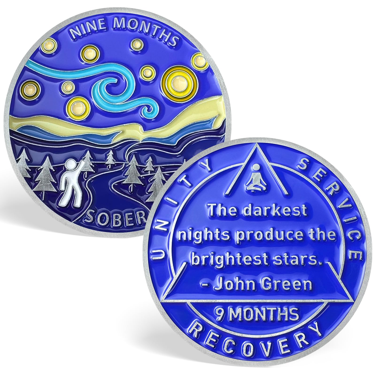 9 Months Sobriety Chips, Night Sky 9 Month AA Medallions Sobriety Coin - Inspirational Nine Month NA AA Tokens Recovery Coin Sober Chips for Narcotics