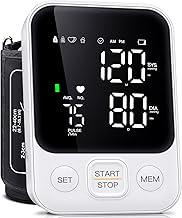 Blood Pressure Monitor Upper Arm Monitors for Home Use BP Machine with 2x120 Reading Memory Adjustable Arm Cuff 8.7"-15.7" Large Display with LED Background Light Storage Bag White