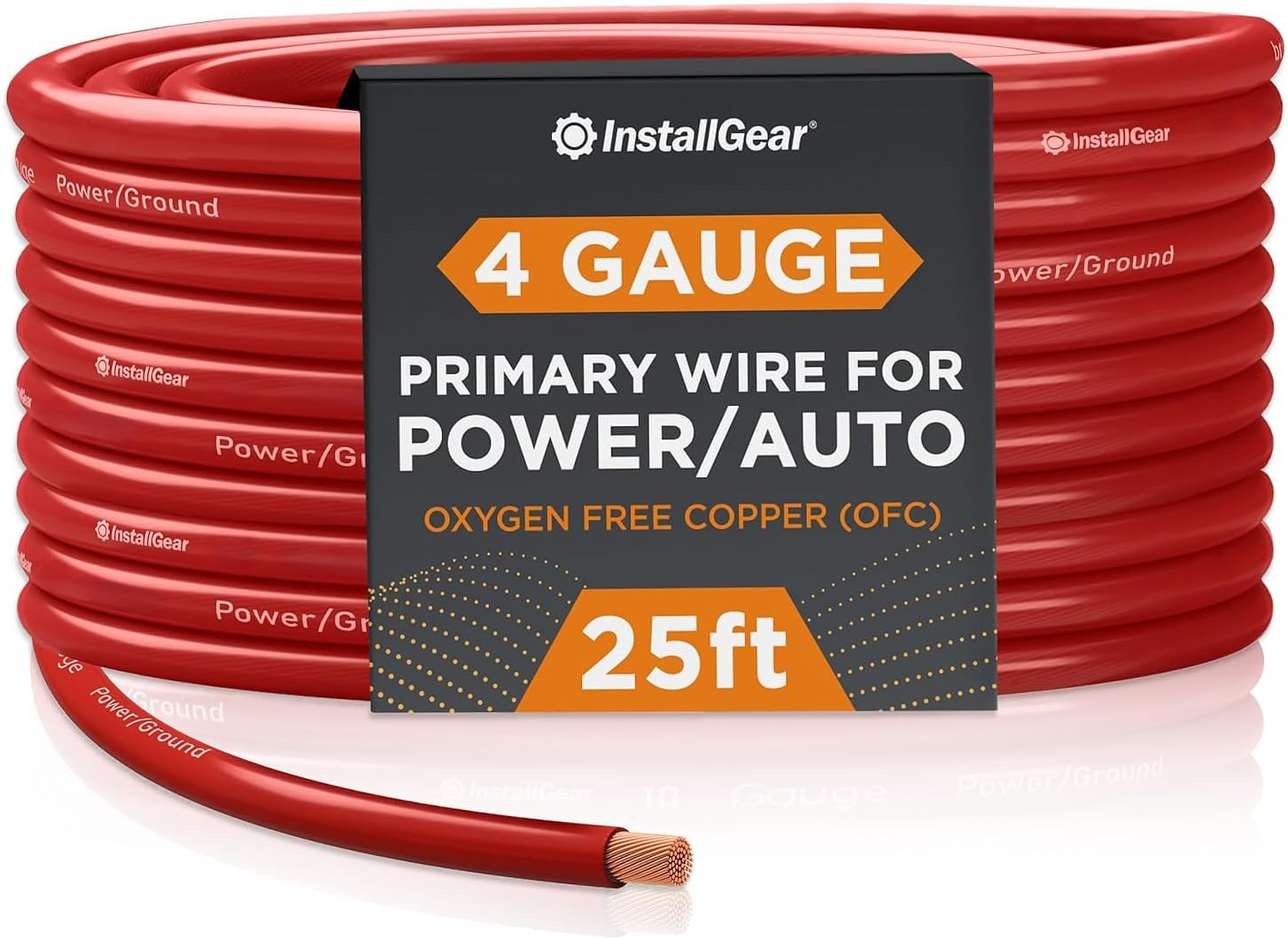 InstallGear 4 Gauge Battery Cable - 25ft Pure Copper OFC Cable, Flexible Power and Ground Wire for Car Audio, Speaker, RV Trailer, Amp, and Battery Wiring - Durable and Heat Resistant Jacket