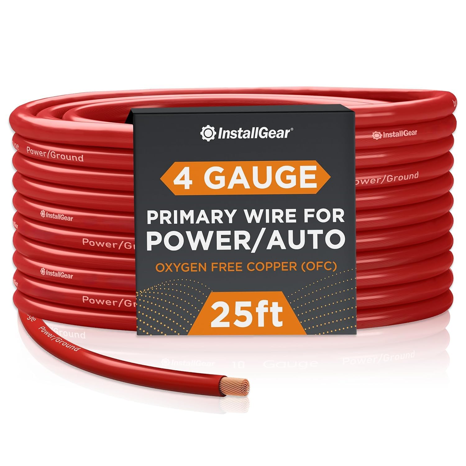 InstallGear 4 Gauge Battery Cable - 25ft Pure Copper OFC Cable, Flexible Power and Ground Wire for Car Audio, Speaker, RV Trailer, Amp, and Battery Wiring - Durable and Heat Resistant Jacket