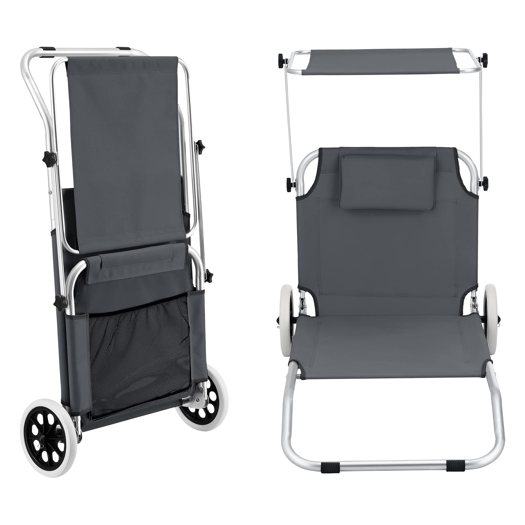 [en.casa] Sonnenliege Lazkano mit Rollen 150x62cm Gartenliege Liege Strandliege Aluminium Dunkelgrau