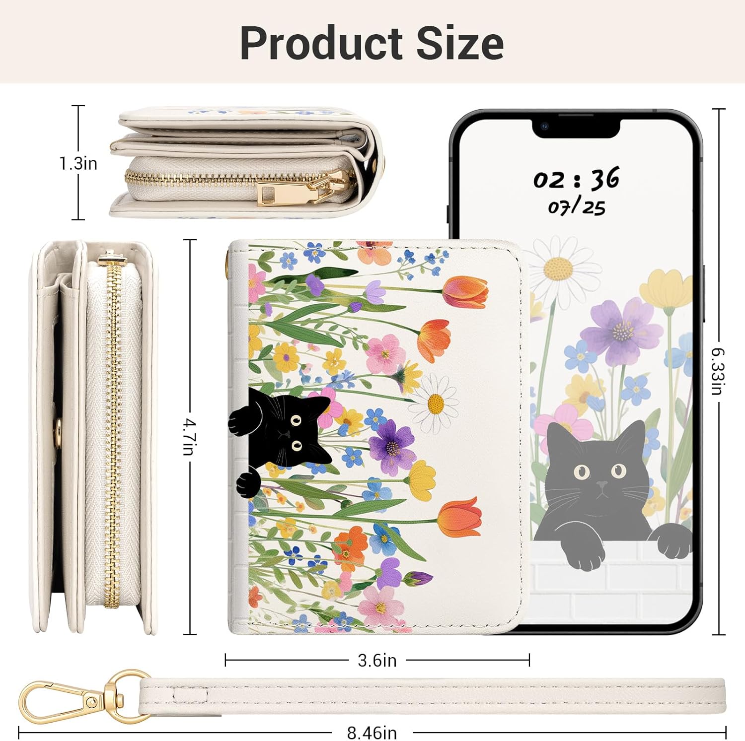 YINHEXI Small Wallets for Women with Credit Card Holder RFID Blocking Womens Wristlet Bifold Wallet with ID Window (Cat Flower-1) - Image 4