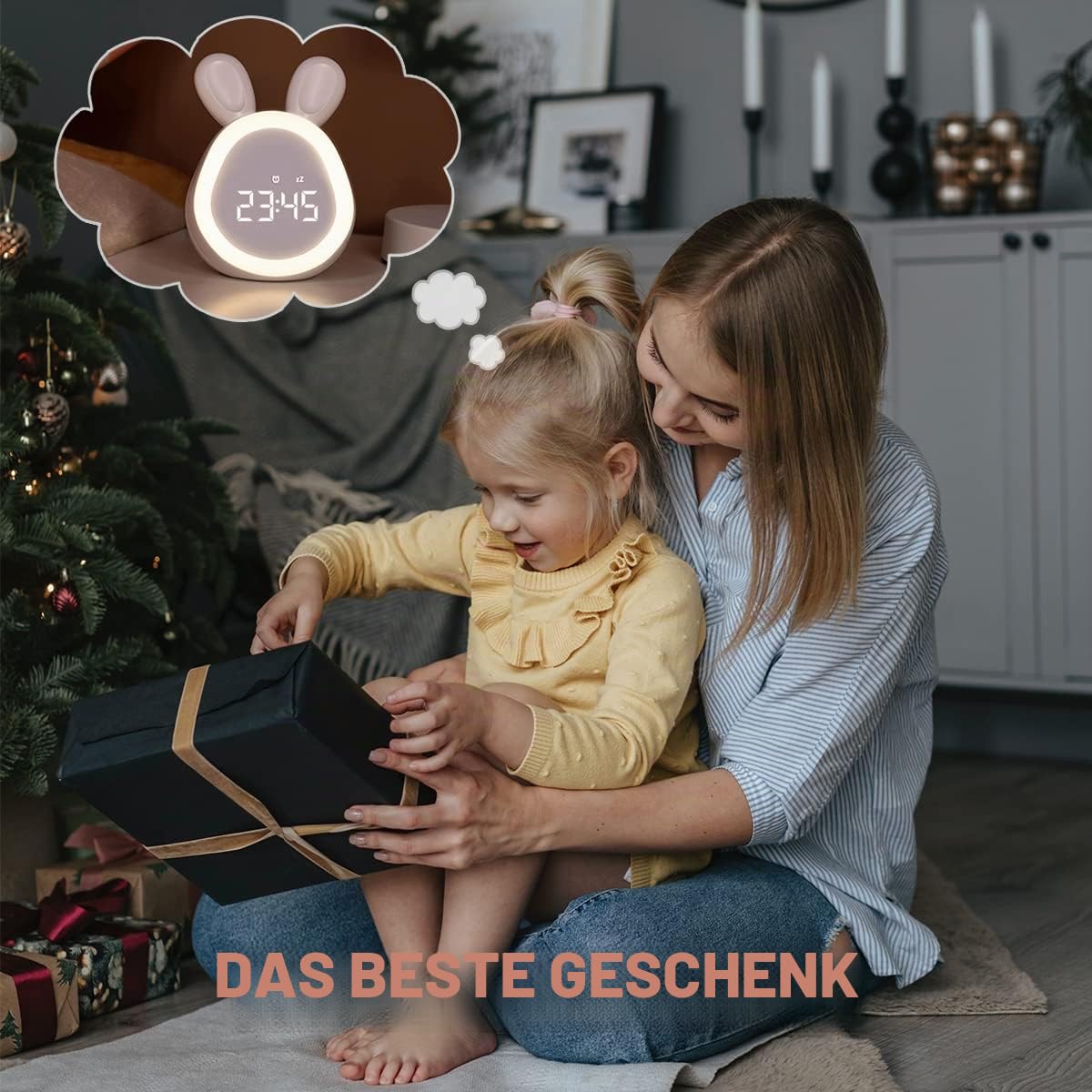 Niedlicher Hasen-Wecker für Kinder, digitaler Wecker mit Nachtlicht und Touch-Steuerung, Schlummerwecker, einstellbare Lautstärke und Helligkeit, Schlaftrainer-Uhren für Kinder, Kleinkinder,