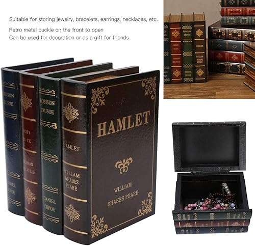 Miniatura 9 de Caja de almacenamiento de madera con forma de libro, cajas decorativas para libros para decoración del hogar, adornos de estantería de oficina y