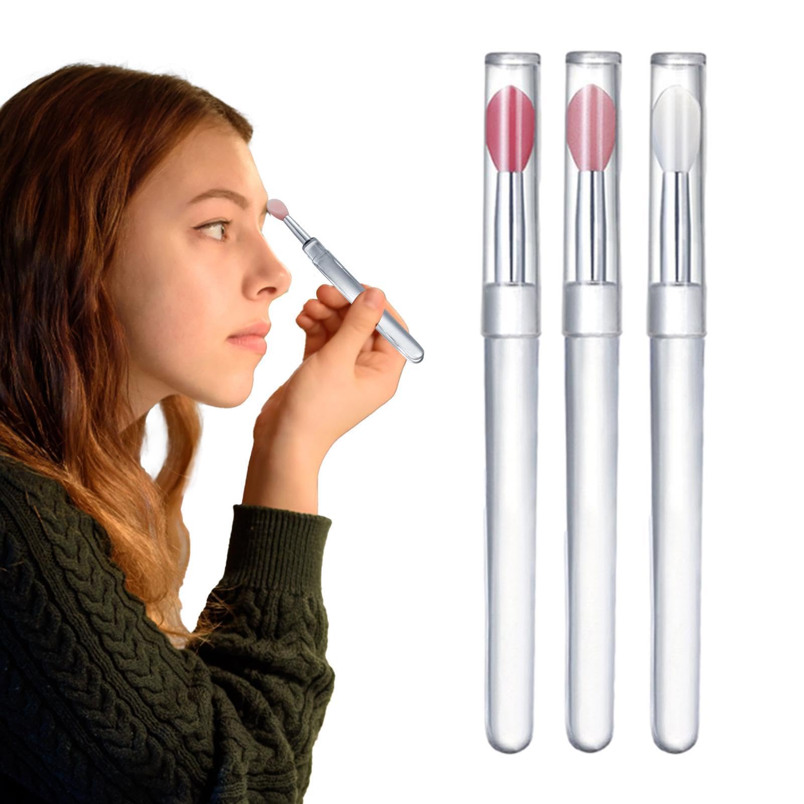 Lot de 3 pinceaux à lèvres en silicone avec couvercle - Applicateur de baume à lèvres réutilisable - Portable - Pinceau applicateur de rouge à lèvres avec couvercle pour