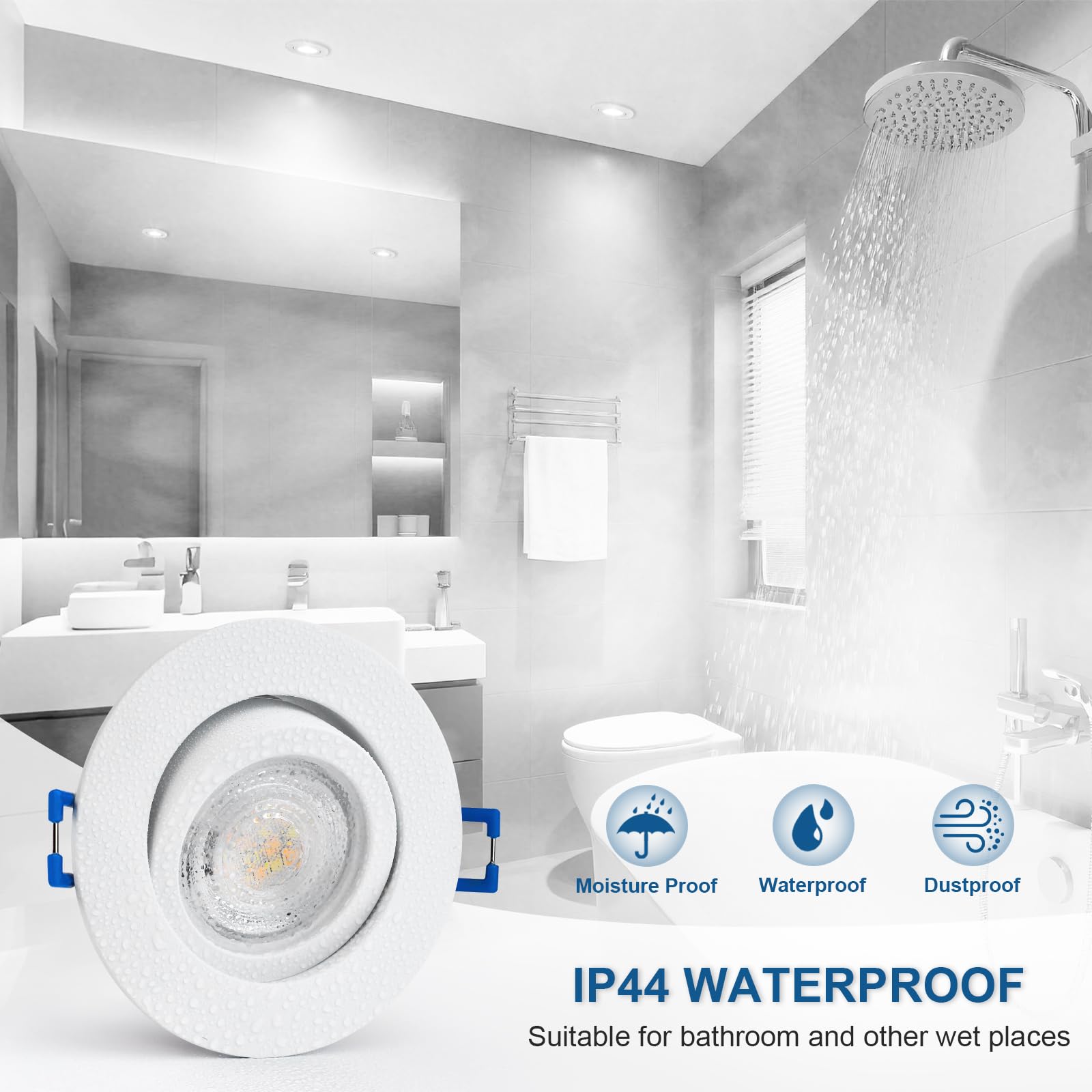 YindaLux Lot De 6 Spots LED Encastrables 230V 5W - 3CCT 3000K 4000K 6500K Gradables IP44 Orientables Aluminium Ultra Plat Pour Salle De Bain Salon