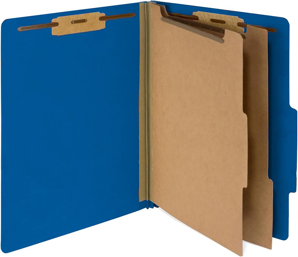 Blue Summit Supplies 10 Classification Folders, 2 Divider, Dark Blue | Letter size, 2 in expansion, 2 prong fasteners, 2 dividers, 6 sections, for medical, legal, and personnel files