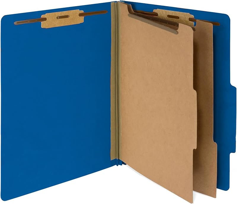 Blue Summit Supplies 10 Classification Folders, 2 Divider, Dark Blue | Letter size, 2 in expansion, 2 prong fasteners, 2 dividers, 6 sections, for medical, legal, and personnel files