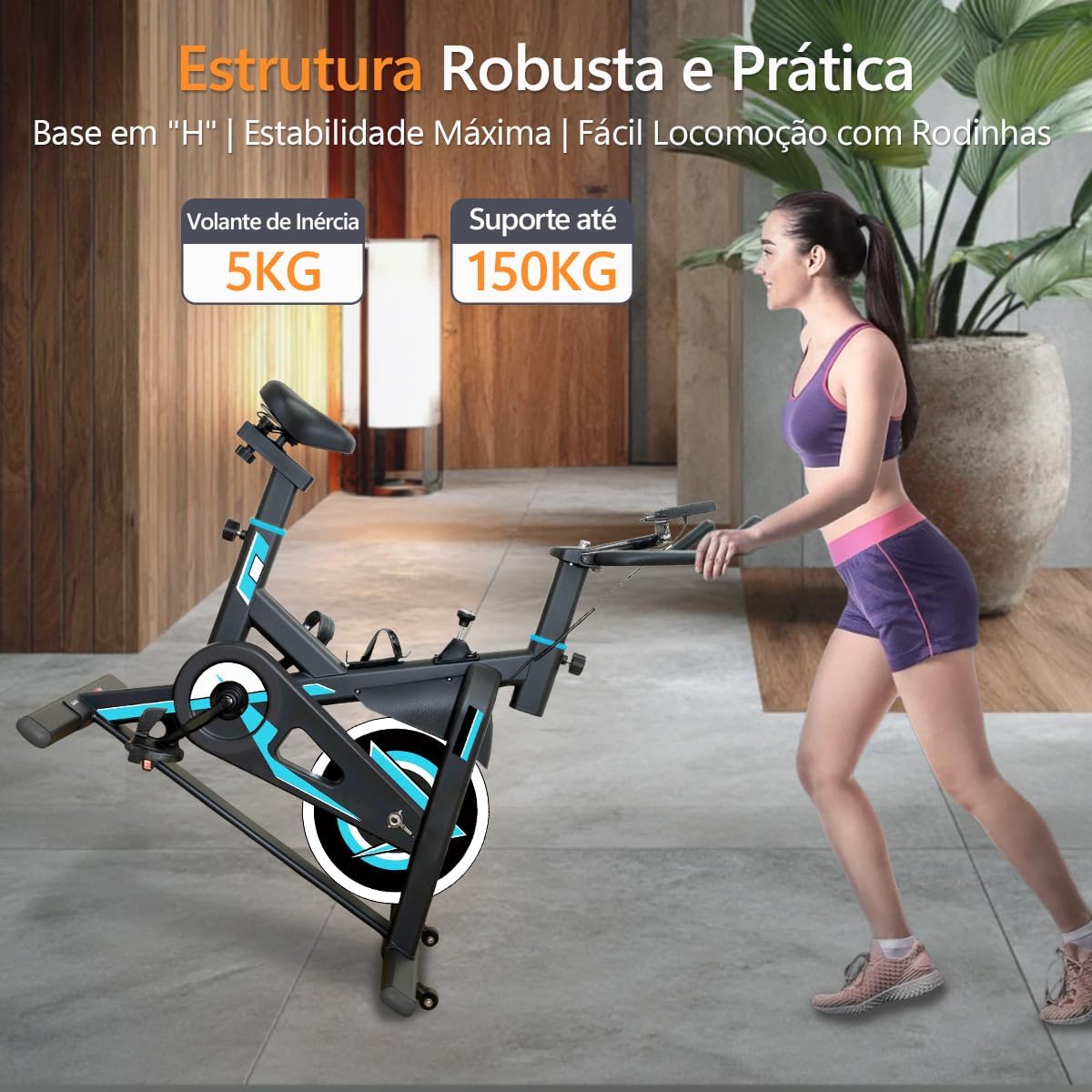 Bicicleta Ergométrica Spinning 5kg Volante Estofado PU com Monitor