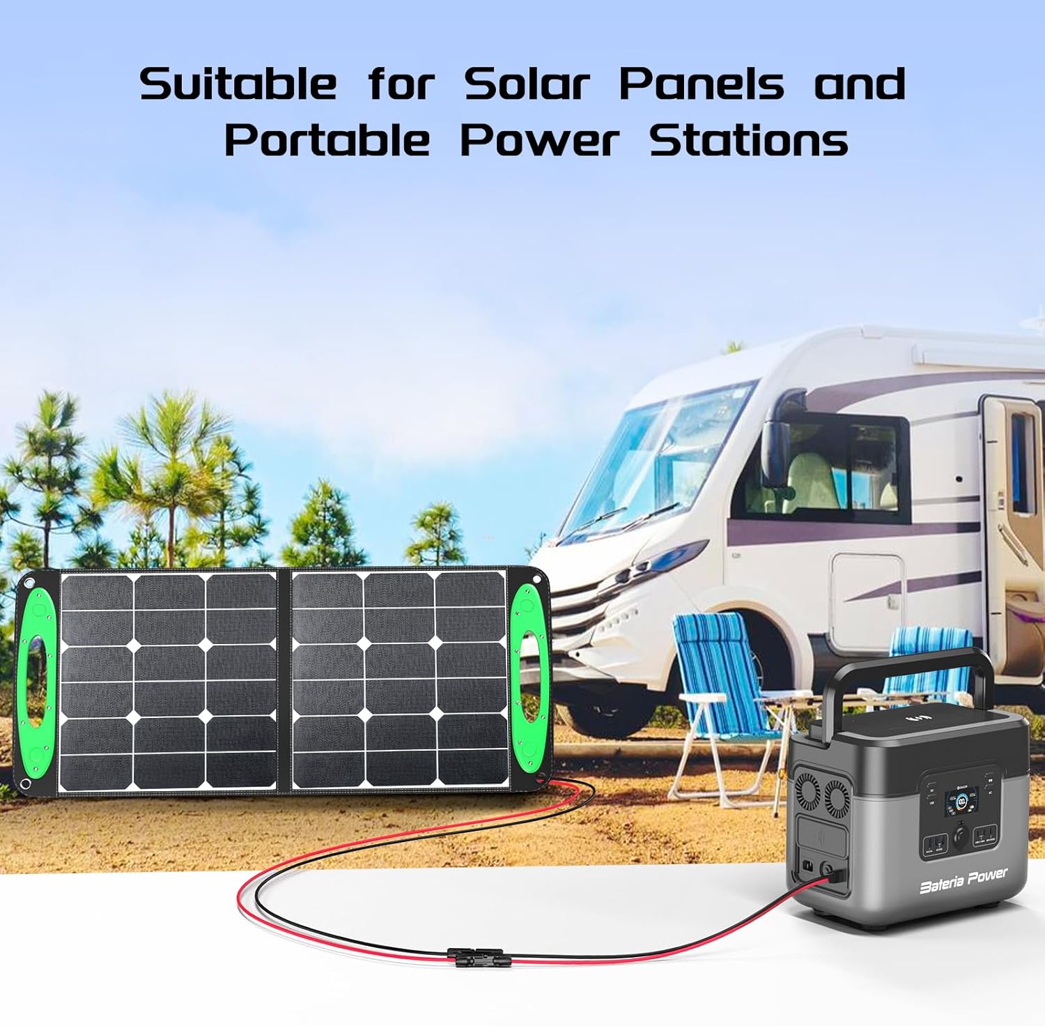 Bateria Power 10FT Solar Connector to XT60 Adapter Extension Cable, 12AWG Solar Panel to XT60 Charge Extension Cable for RV Foldable Solar Panels, Portable Power Stations