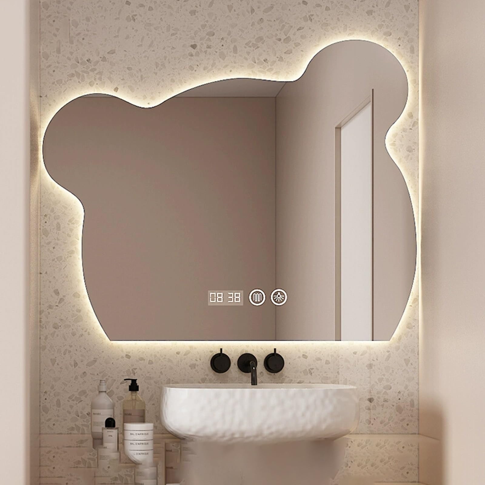 Miroir intelligent ours LED haut de gamme avec fonctions heure et température